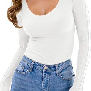 Womens Long Sleeve Pleated T Shirts Going Out Scoop Neck Slim Fit Tops Casual Tr